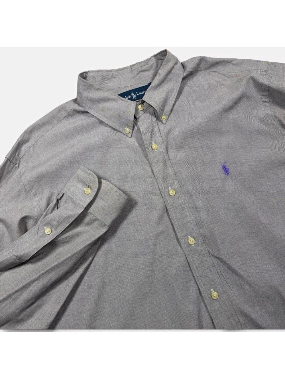 Ralph Lauren Classic Fit Gray Solid Woven Cotton Button-Down Shirt Men’s 2XL
